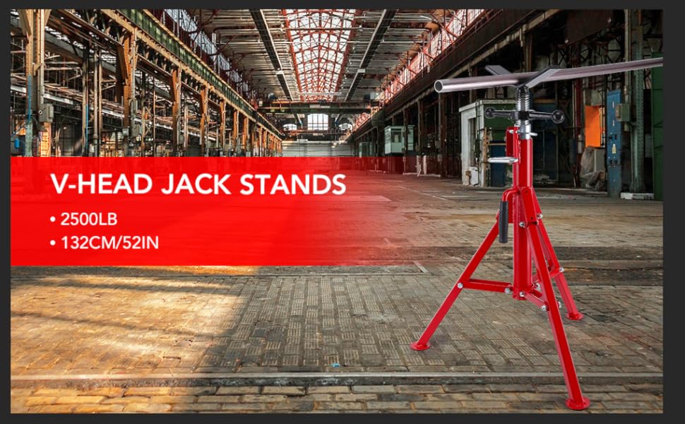 V Head Pipe Jack Stand 28-52 Inch Adjustable Height 1/8