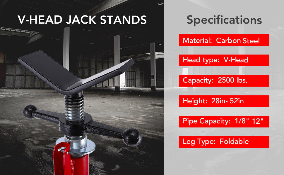 V Head Pipe Jack Stand 28-52 Inch Adjustable Height 1/8
