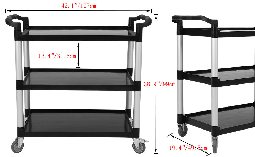 3-Shelf Heavy Duty Service Cart, 360 lbs, with Lockable Wheels