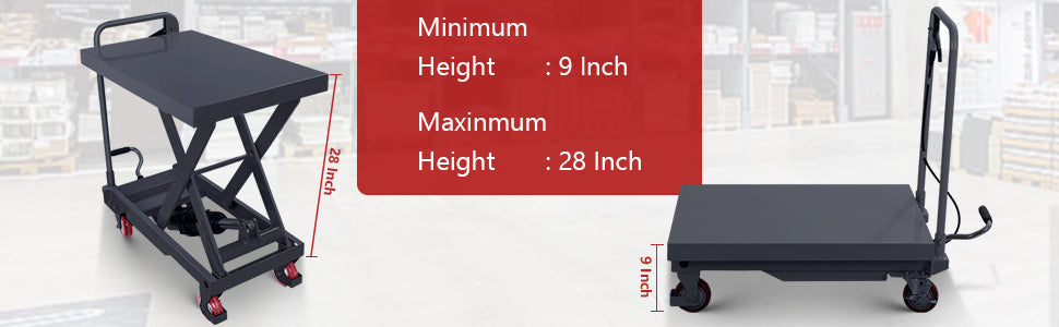 GARVEE Hydraulic Scissor Cart Lift Table 500LBS Capacity 28.5-Inch Lifting Height Manual Scissor