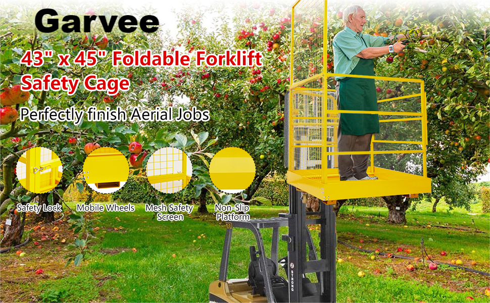 GARVEE Foldable Forklift Safety Cage 43x45 Inch Forklift Work Platform 1500LBS Load Capacity