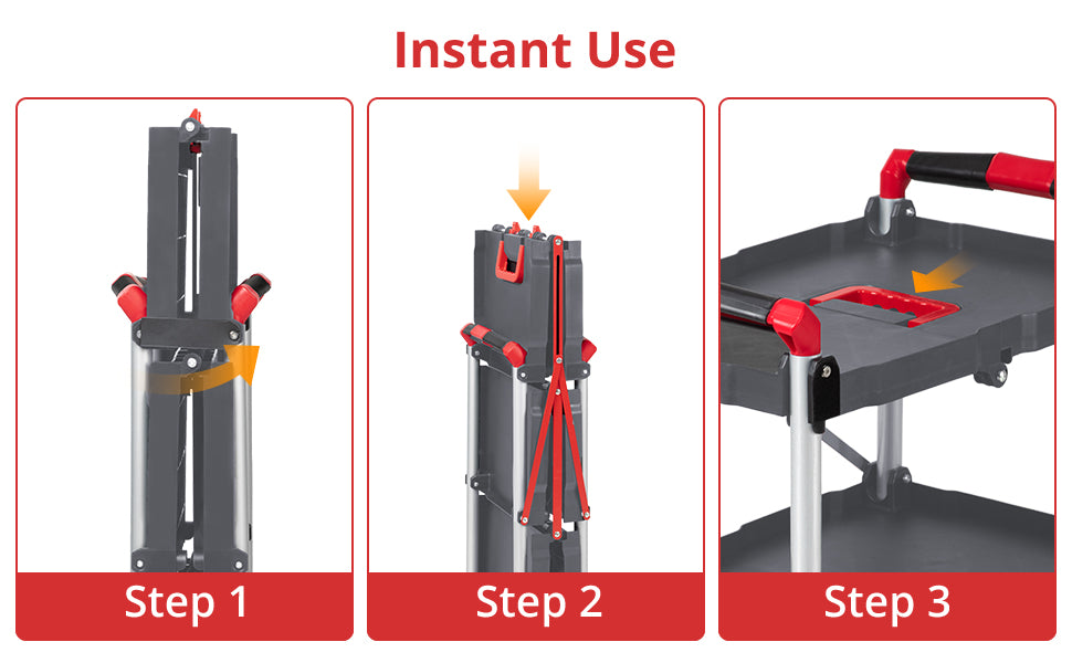 GARVEE Portable Folding Service Cart 3-Tier Folding Utility Cart Collapsible Utility Carts