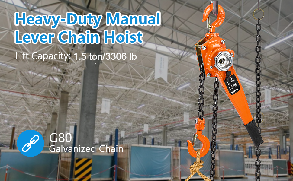 GARVEE Manual Lever Chain Hoist 1.5 Ton 10 Ft Lift Lever Hoist Come Along,  with Double-Pawl Brake