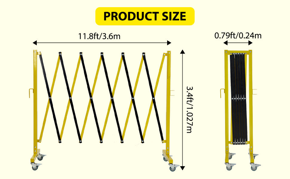 GARVEE Expandable Metal Barricade 11.8FT Portable Safety Barrier with a Warning Board and Casters