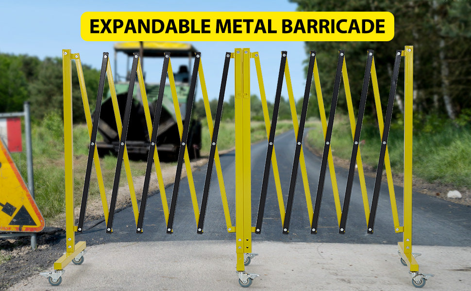 Retractable 19.8FT Safety Barrier Gate, Metal with Warning Board