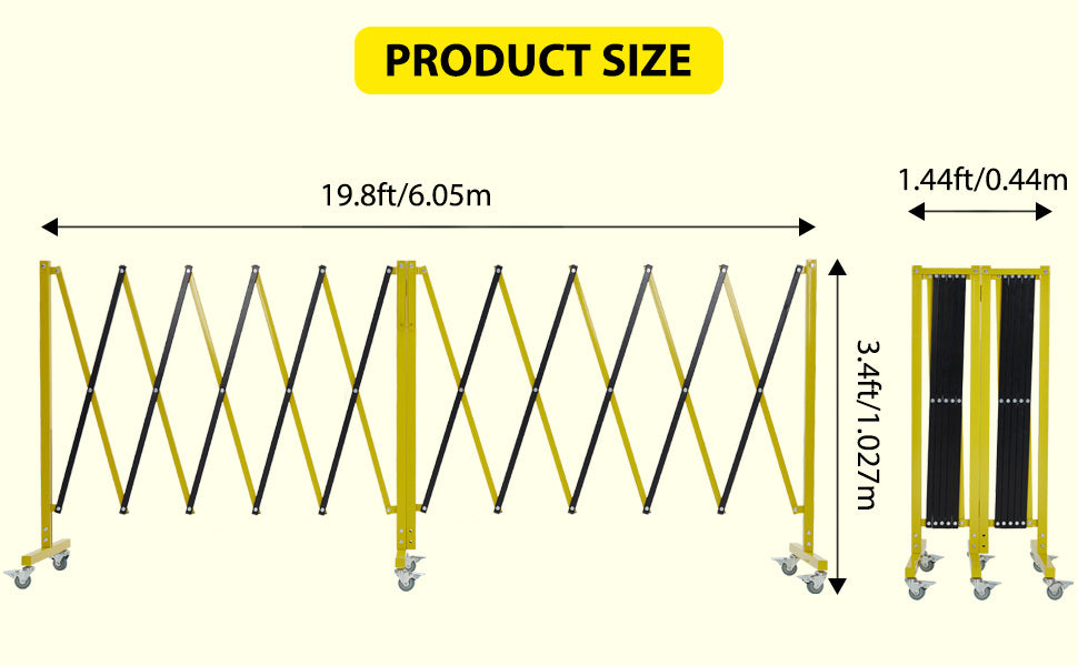 Retractable 19.8FT Safety Barrier Gate, Metal with Warning Board