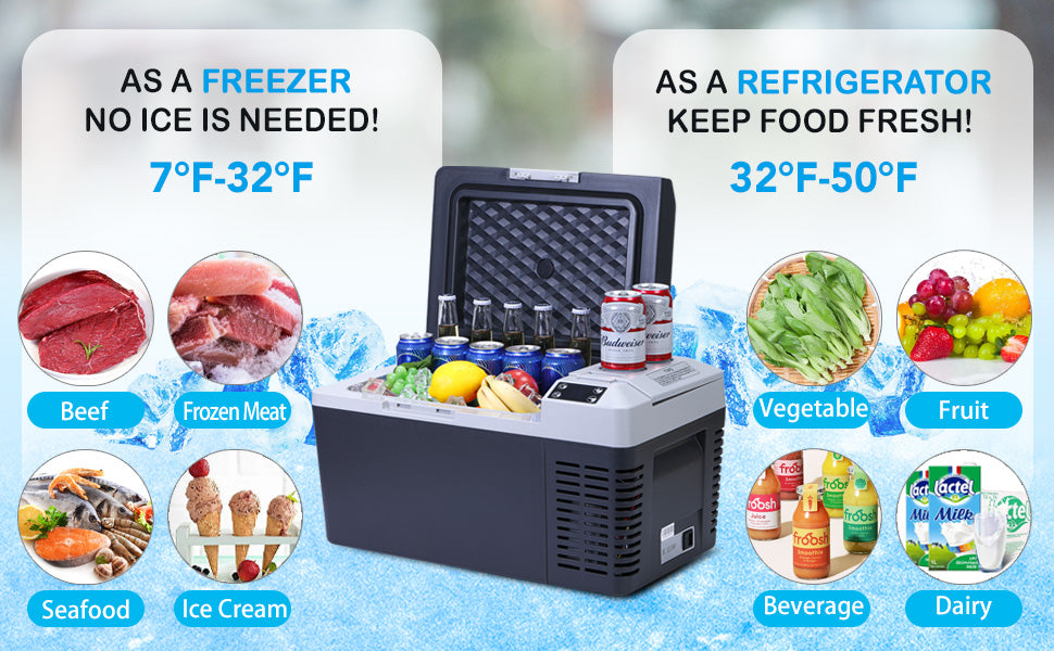 20L Portable Refrigerator, -7.6℉ Freezer, Car Fridge for Outdoor