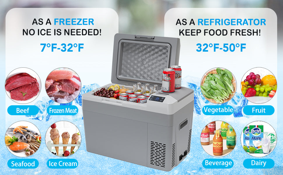 32QT Car Refrigerator with Fast Freeze, 12/24V & AC for Travel