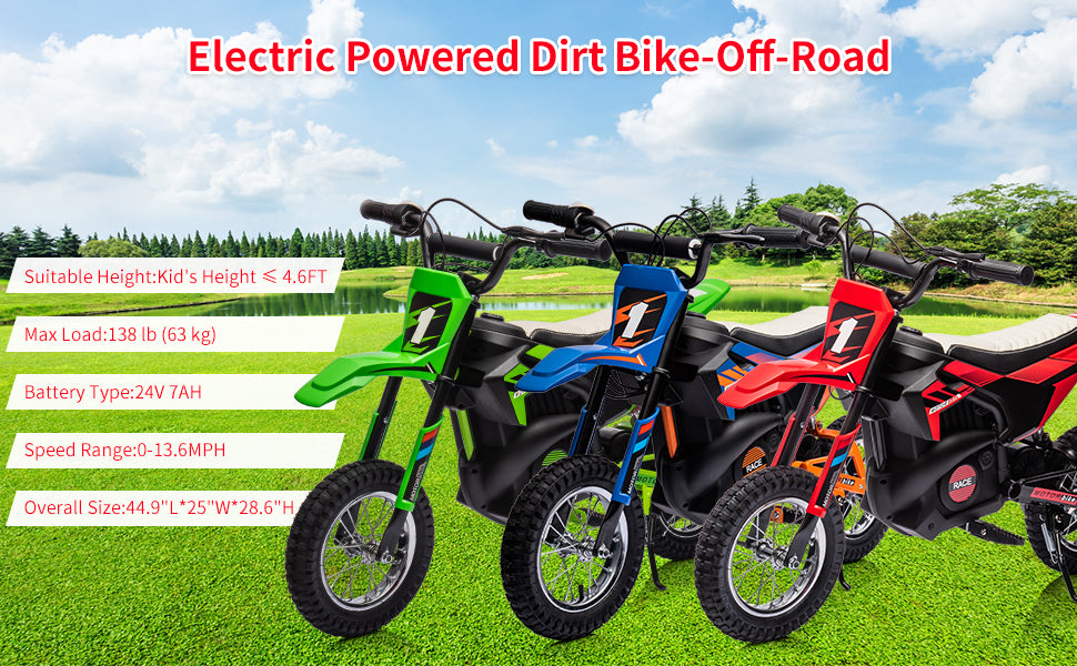 24V 7ah Kids Electric Motocross, 13.6MPH, 250W, Off-Road Ready