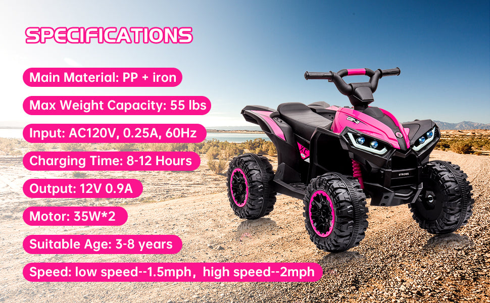 Kids ATV, 12V 4 Wheel Dual Drive Kids Ride On Car with Remote