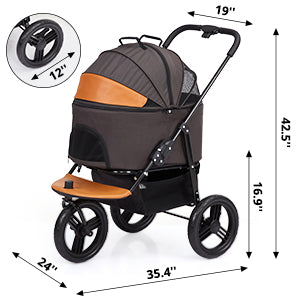 GARVEE Pet Stroller 3 in 1 Multifunction Pet Travel System One-Click Folding Grey+Orange