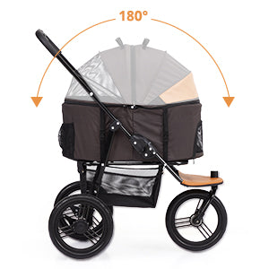 GARVEE Pet Stroller 3 in 1 Multifunction Pet Travel System One-Click Folding Grey+Orange