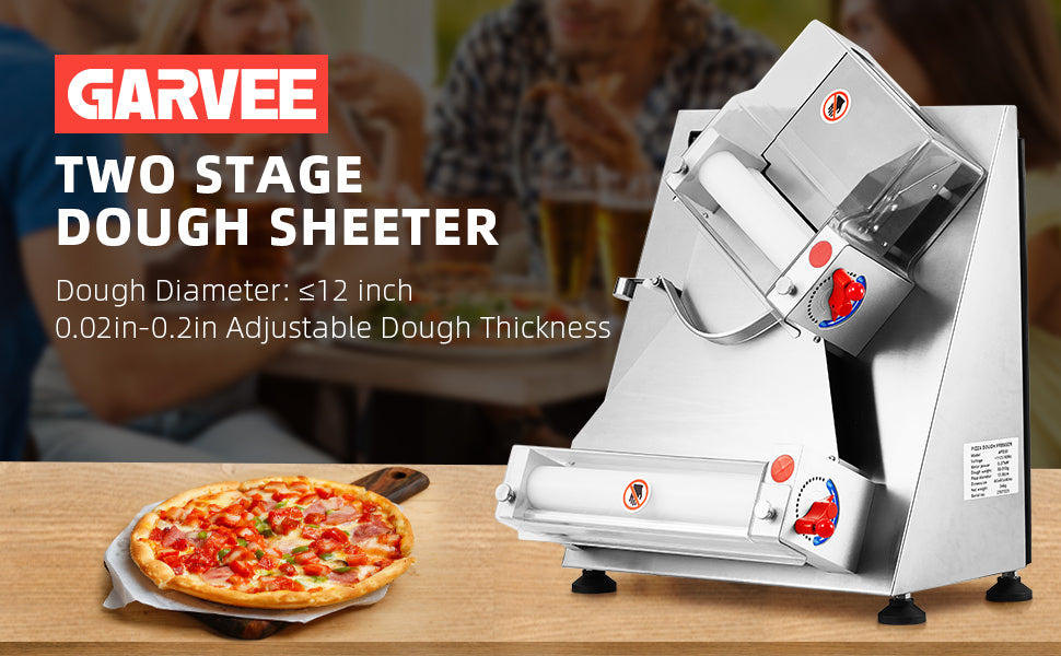 GARVEE Commercial Pizza Dough Roller Sheeter 370W Electric Stainless Steel Pizza Dough Roller