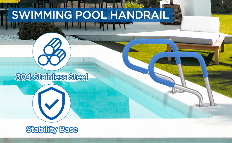 GARVEE Pool Handrail 32x23 Inch Pool Rail 304 Stainless Steel Silver Rustproof Pool Stair Rail