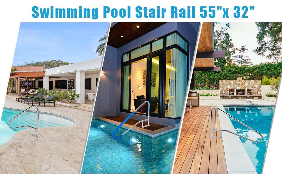GARVEE Pool Handrail 55x32 Inch Swimming Pool Stair Rail 385LBS Load for Inground Pool
