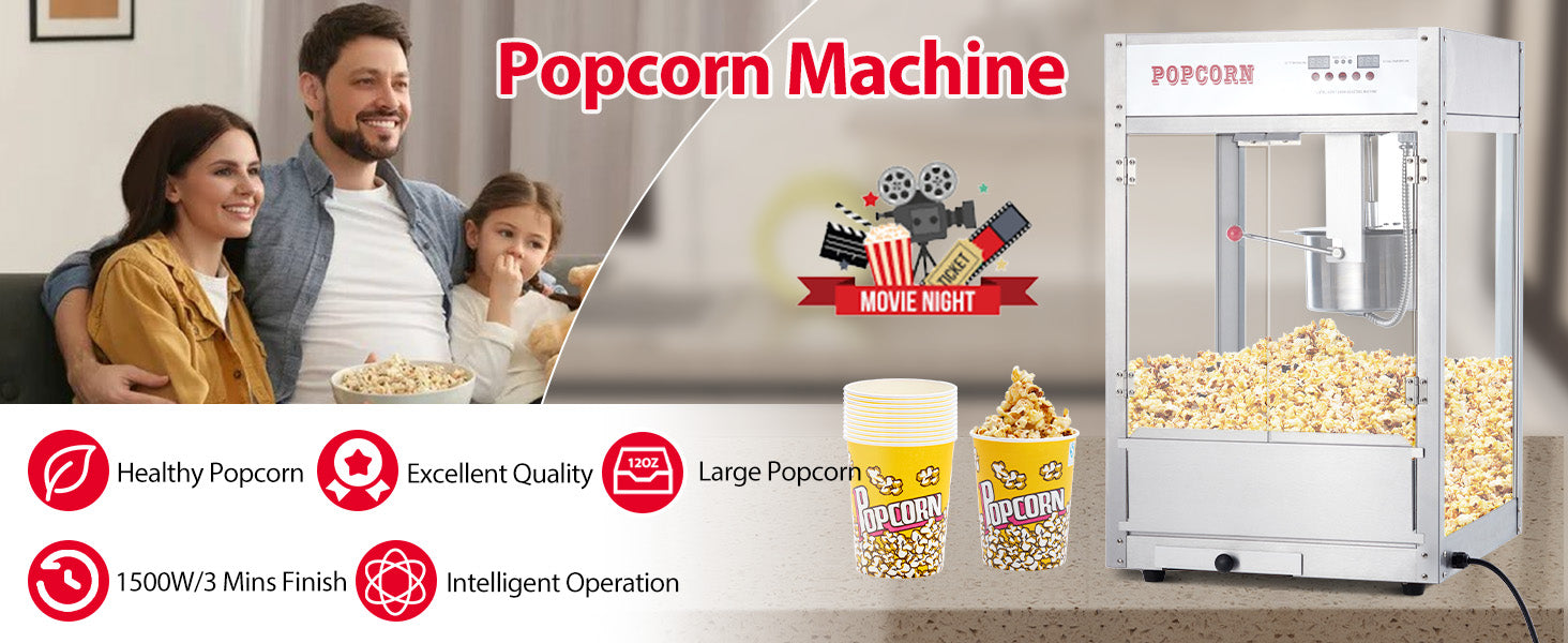 GARVEE 12oz Large commercial Popcorn Machine Movie Night Temperature Control with Digital Display