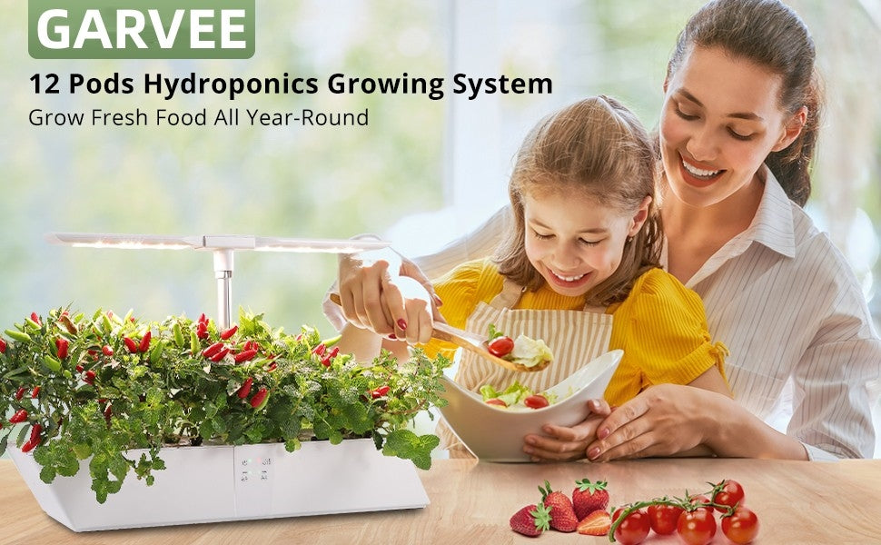 GARVEE 12 Pods Hydroponics Growing System Indoor Garden Kit with 24W 5 Color LED Grow Light