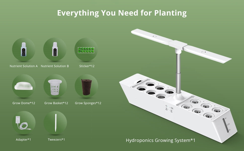 GARVEE 12 Pods Hydroponics Growing System Indoor Garden Kit with 24W 5 Color LED Grow Light