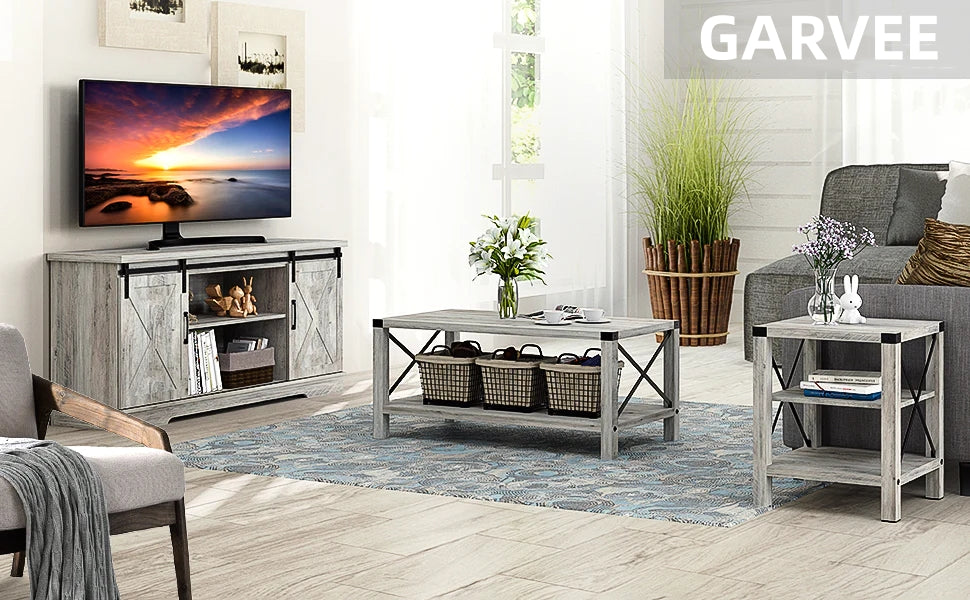 GARVEE Modern Farmhouse Sliding Barn Door TV Stand