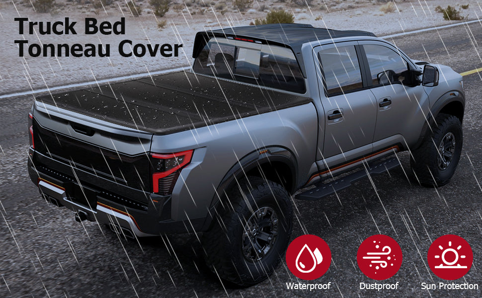 GARVEE Hard Folding Truck Bed Tonneau Cover Compatible with 2022-2023 Maverick 4.6ft Bed Black