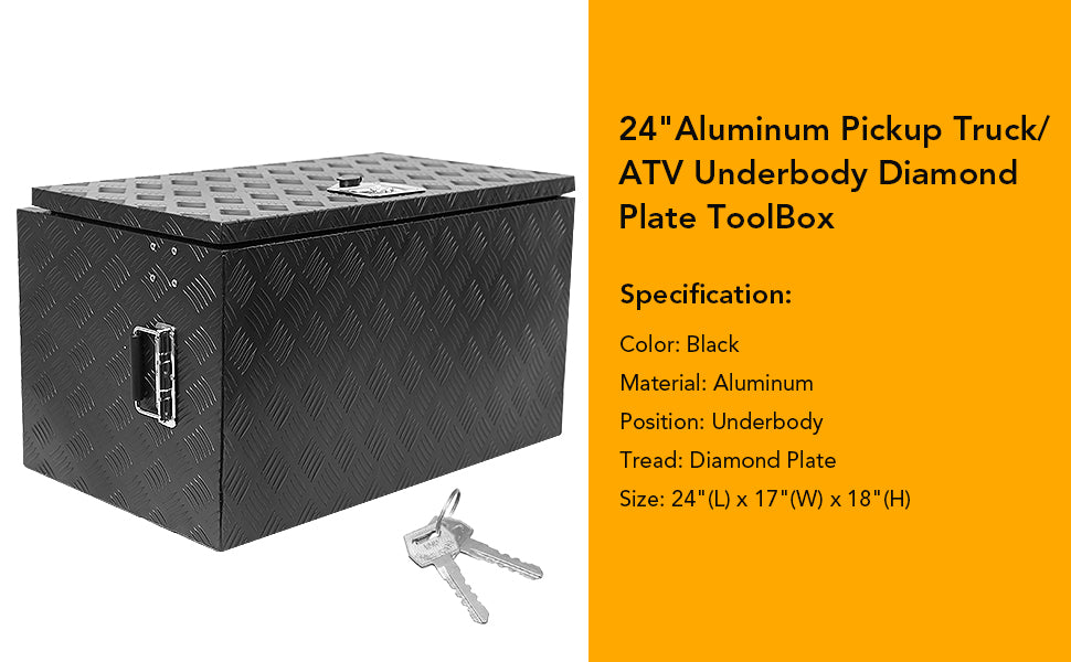 GARVEE 24 Inch Heavy Duty Aluminum Diamond Plate Tool Box Chest Box Pick Up Truck Trailer Toolbox