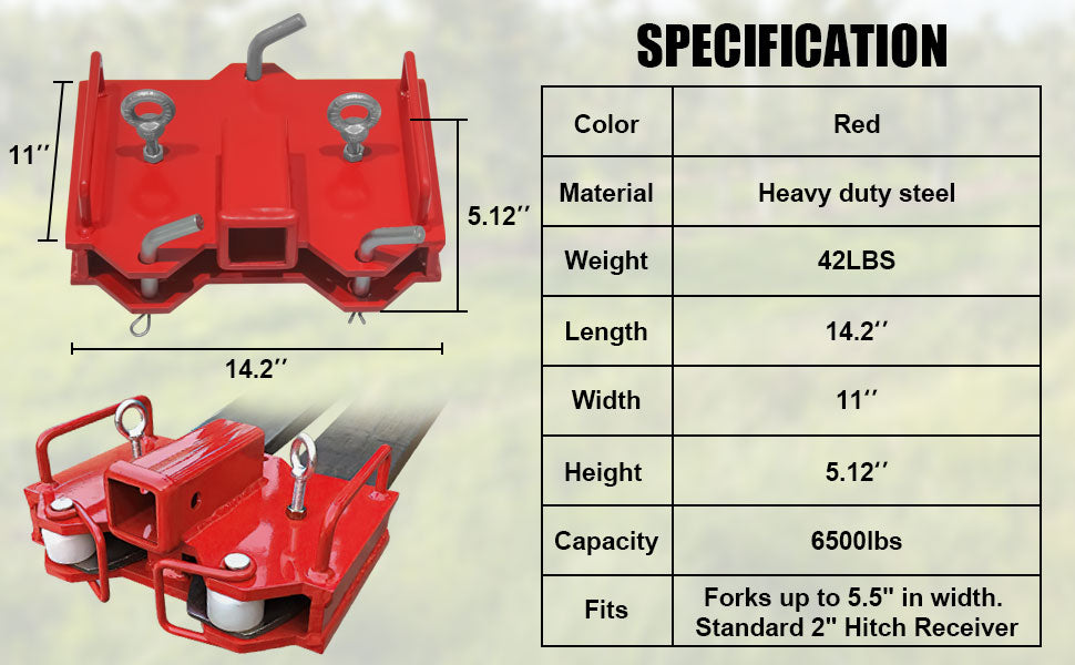 GARVEE Trailer Receiver Hitch for Forklift Use with Pallet Forks Fits Standard 2-Inch Receiver