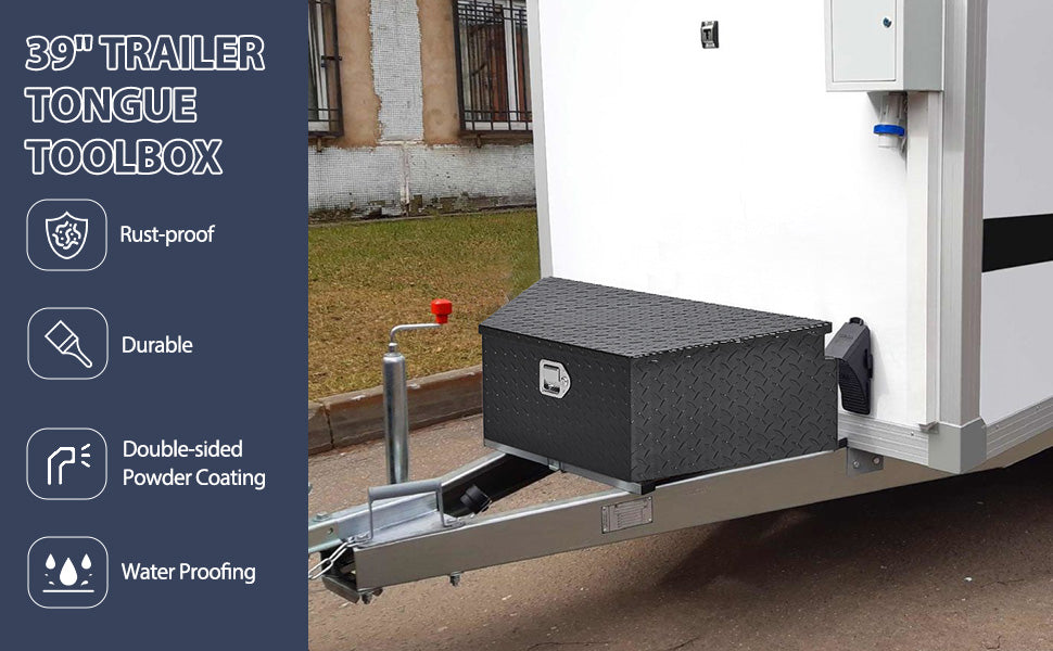 GARVEE Trailer Tongue Box 39 Inch Trailer Tool Box Diamond Plate Waterproof Tool Storage Box Black