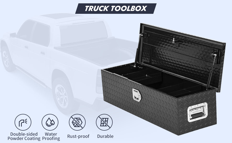 GARVEE 48 Inch Truck Bed Tool Box Heavy Duty with Sliding Shelf Diamond Plate ToolBox Black