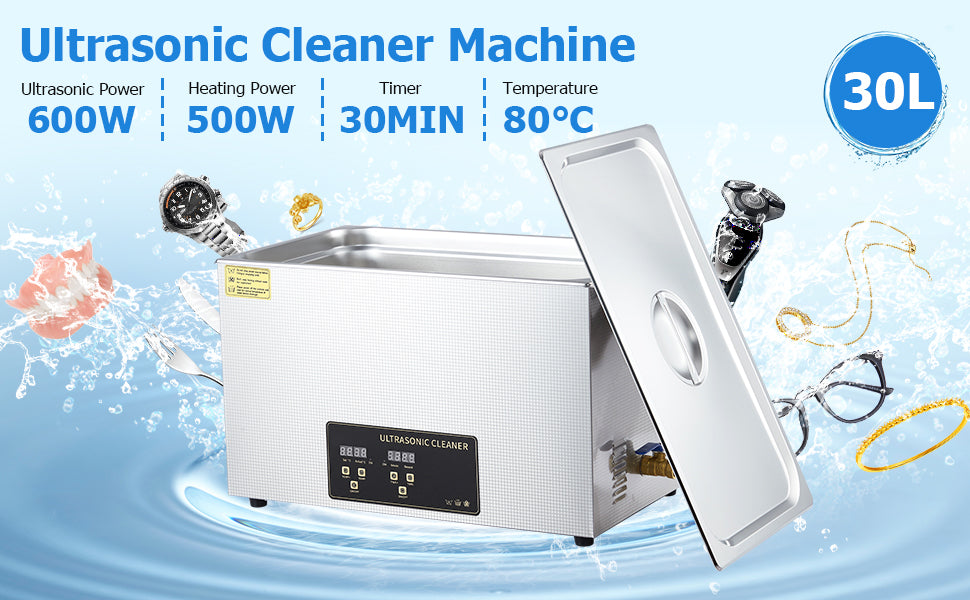 GARVEE Ultrasonic Cleaner 600W 30L Ultrasonic Jewelry Cleaner Machine with Digital Timer Heater