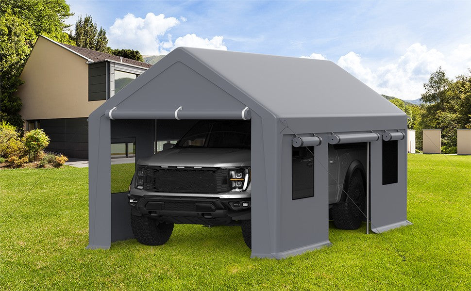 GARVEE Upgrade Carport 13x20inch Heavy Steel Canopy with 4 Roll-Up Ventilated Side Doors for Car Truck Auto Wedding Garden
