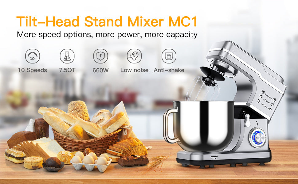 Mixer MC1 7.5 Quart 10 Speeds Tilt-Head Stand Mixer