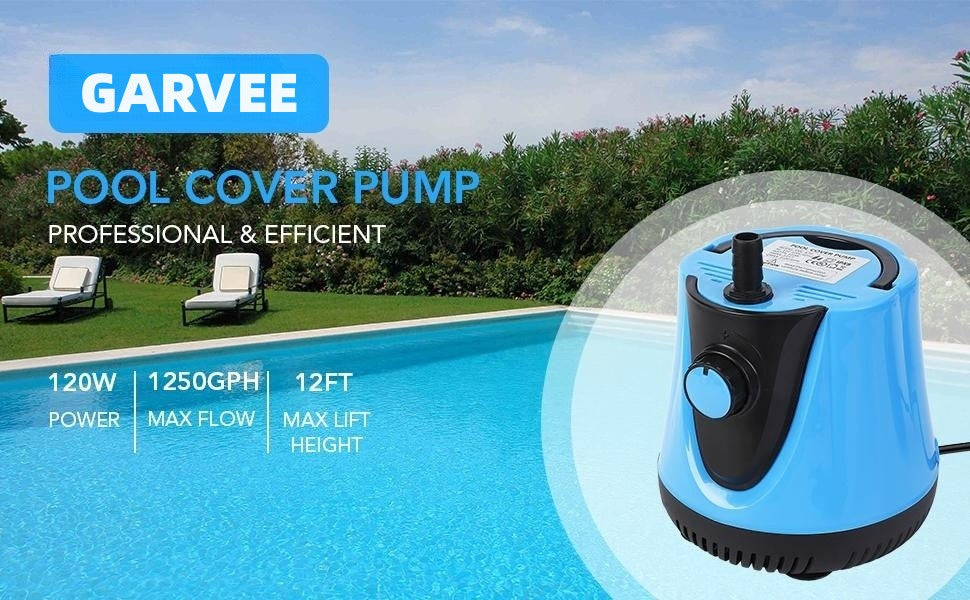 GARVEE Submersible Water Pump 1250 GPH 120W Pool Cover Pump Above Ground Water Pump