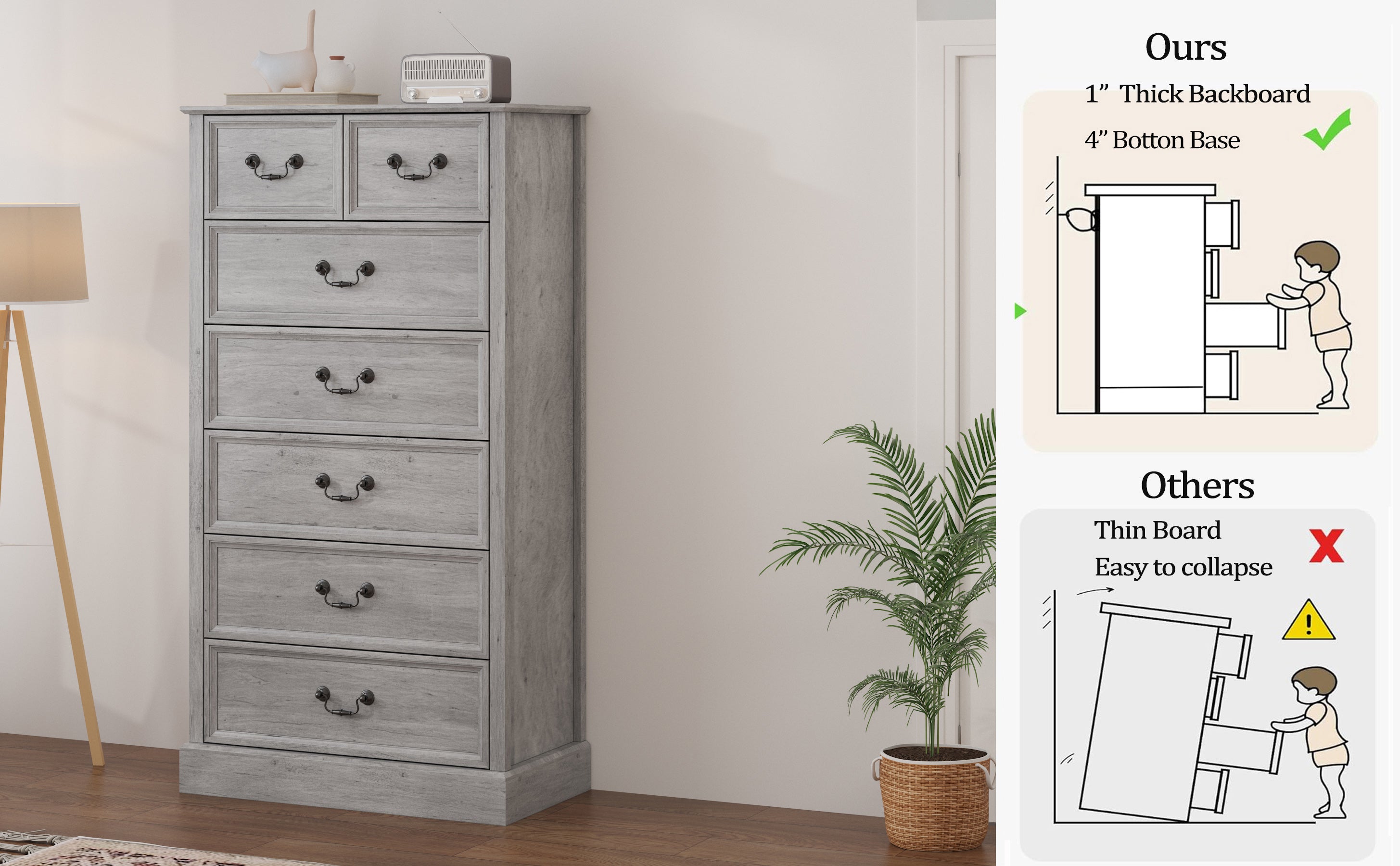 ThinkMax White 6 Drawers Dresser Features