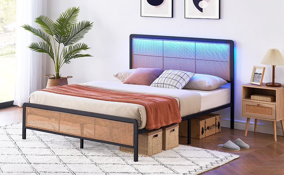 GARVEE Rattan Platform Bed Frame Queen Size