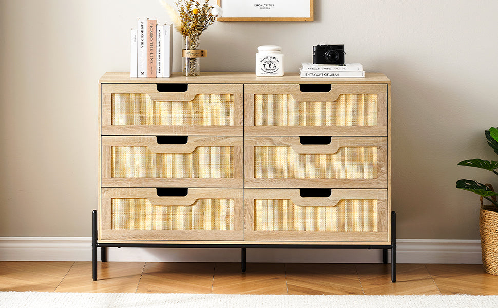 GARVEE Rattan Dresser 6-Drawer Tall Dresser