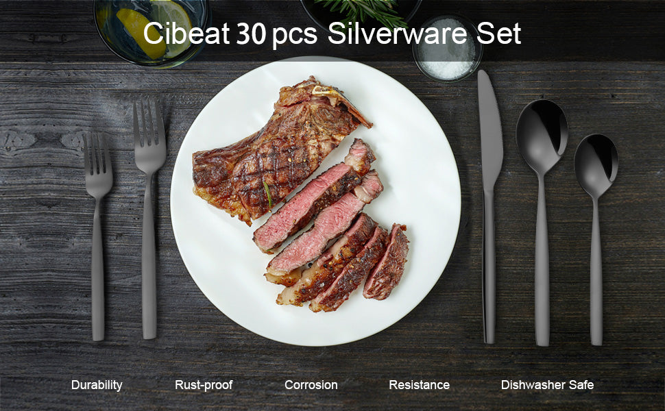 CIBEAT 30 Piece Stainless Steel Kitchen Flatware Set