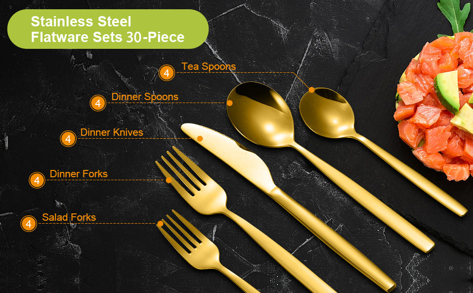 CIBEAT 30 Piece Stainless Steel Kitchen Flatware Set