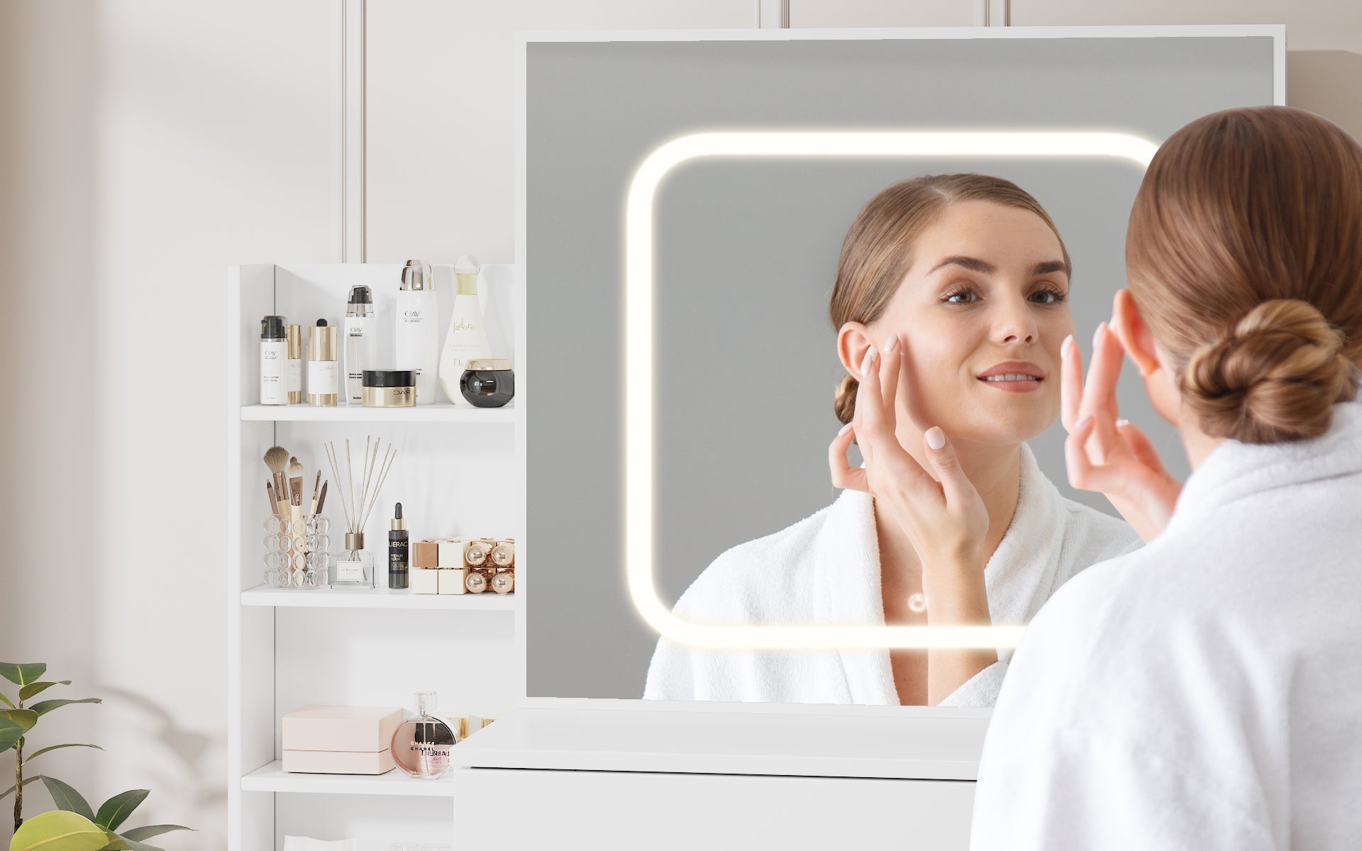 make up vanity desk with mirror and lights