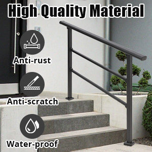 Handrails for Outdoor Steps, Outdoor Stair Railing Fits 3 to 4 Steps, Sturdy Porch Railing with Installation Kit, Black Wrought Iron Hand Railings for Outdoor Steps