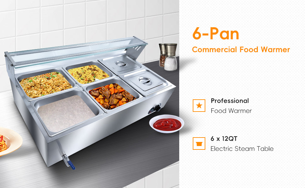 GARVEE 6-PAN Commercial Food Warmer