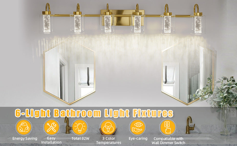 Bathroom Light Fixtures 6 light gold 01