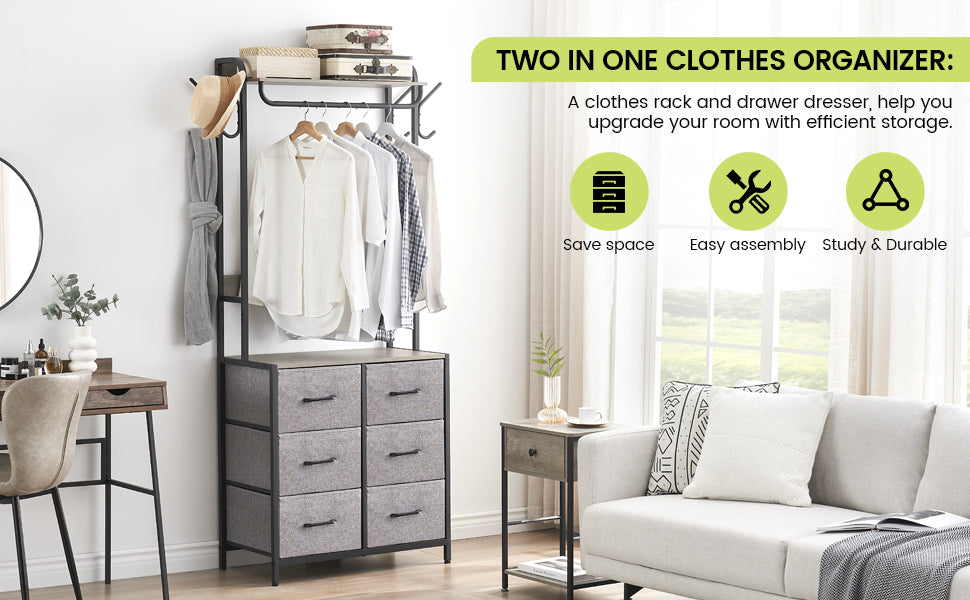 CuisinSmart Freestanding Clothing Rack with 6 Drawers