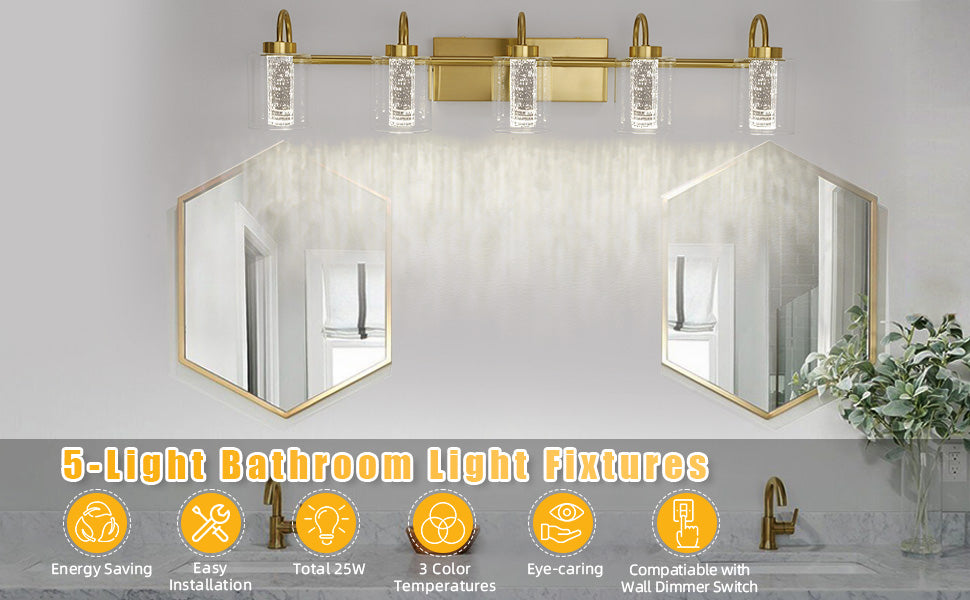 Bathroom Light Fixtures 5 light gold 01