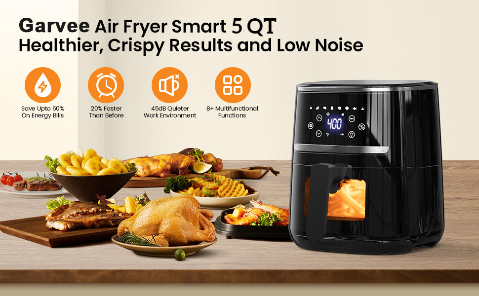 5Qt Air Fryer Oven with Silicone Liner, LED Touch Digital Screen, Quiet  Operation Dishwasher Safe 