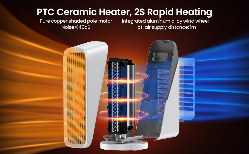 GARVEE 1500W Space Heater 16 inch WiFi Small Electric Heater Portable 80° Oscillation Ceramic Heater