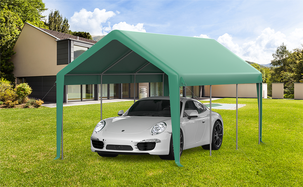 GARVEE Carport 10'x20' Heavy Duty Steel Canopy Height Adjustable & Portable Garage With Roll-up Door Without Sidewall Wrap Legs