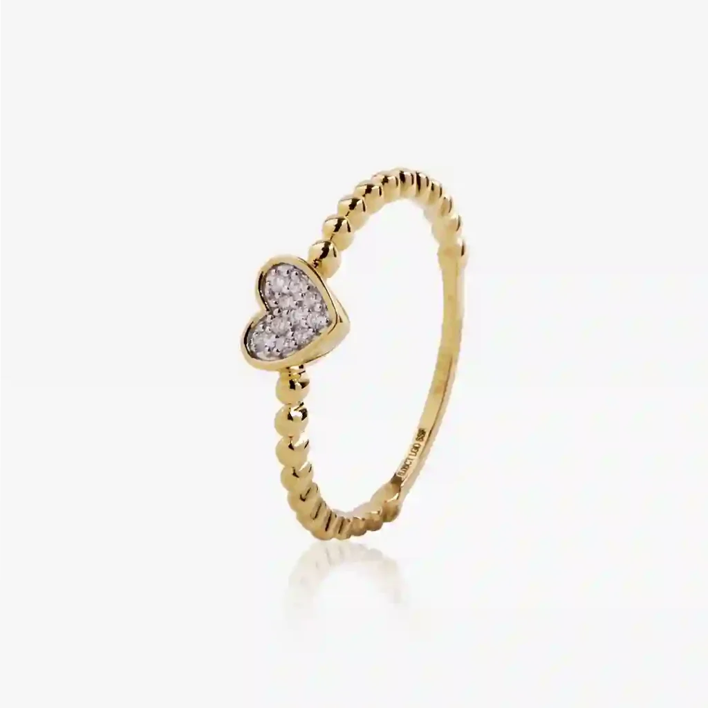 Anillo fabricado en Oro de ley 9 kilates (375mlms) con 10 diamantes creados de 0.05cts, Color H SI.