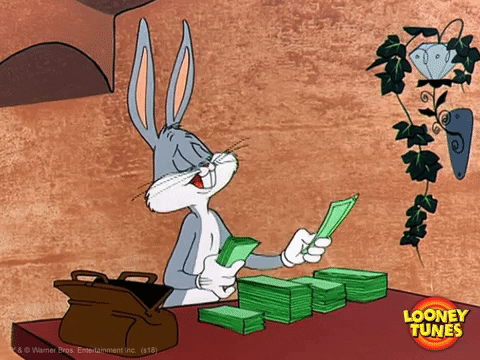 GIF: bugs bunny counting cash
