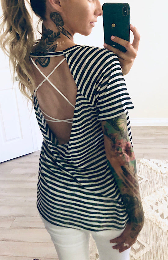 Backless Striped Trinity Tee – Bella Dawn Boutique