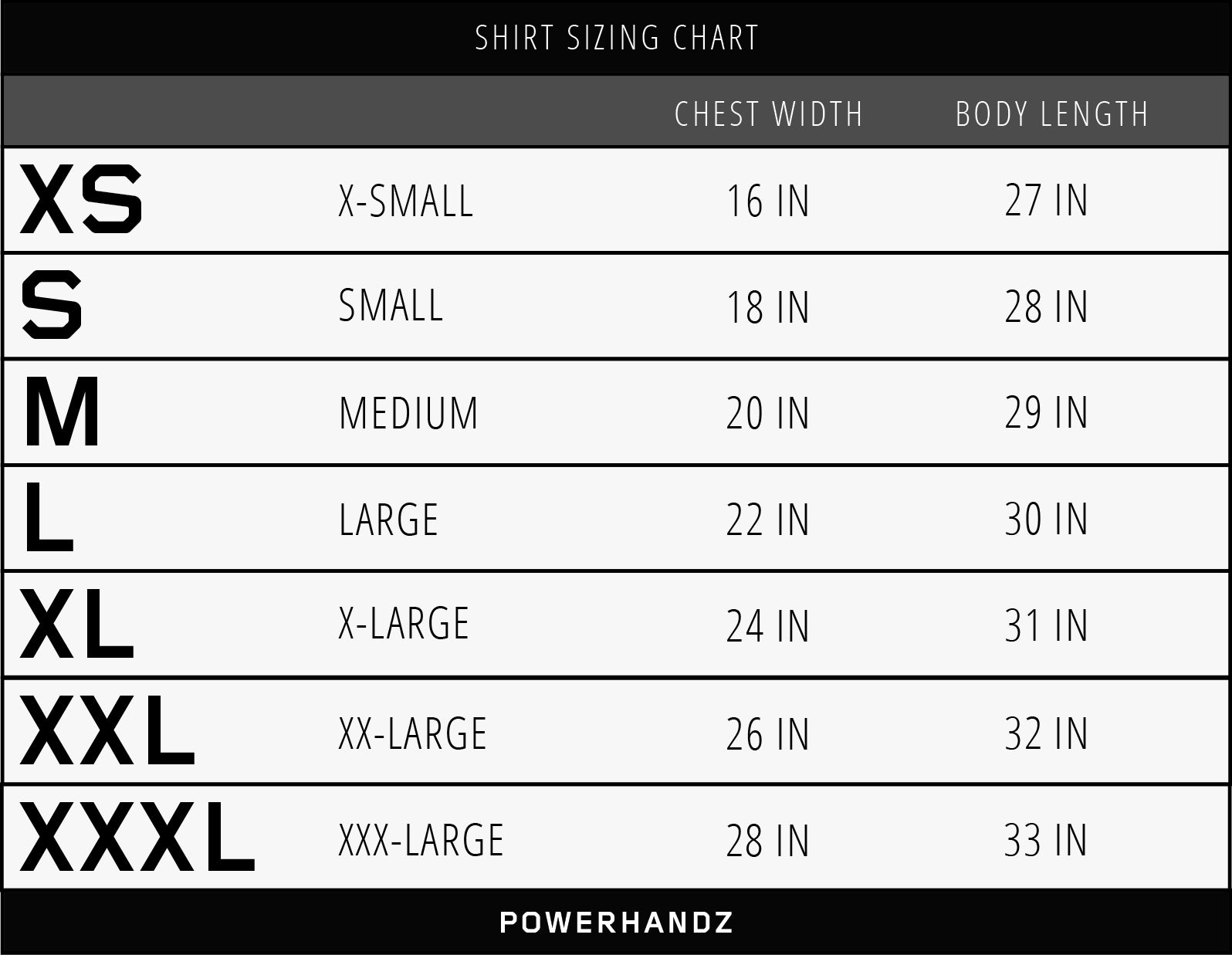 See You Monday Size Chart